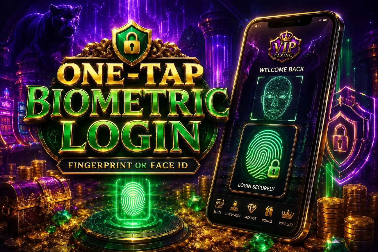 Redesigned Mega888 app interface with biometric login